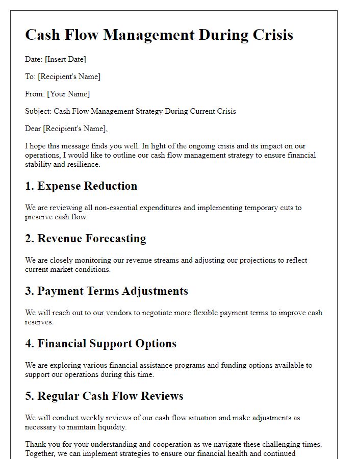 Letter template of cash flow management during crisis