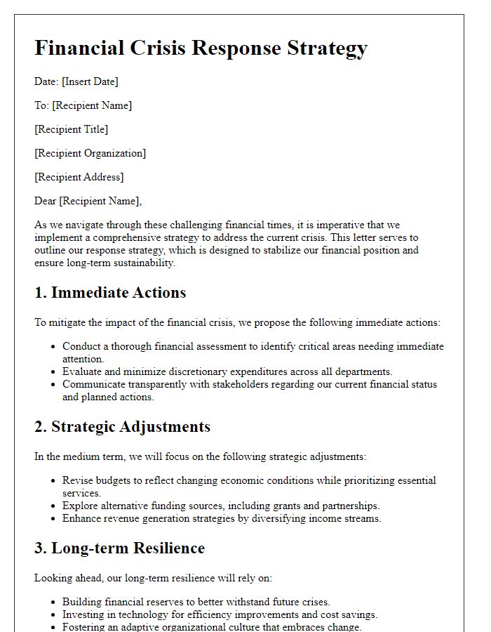 Letter template of financial crisis response strategy