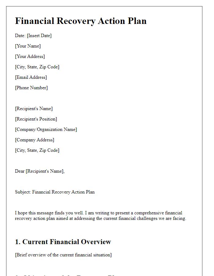 Letter template of financial recovery action plan