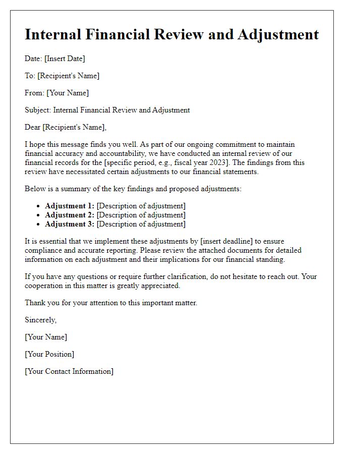 Letter template of internal financial review and adjustment