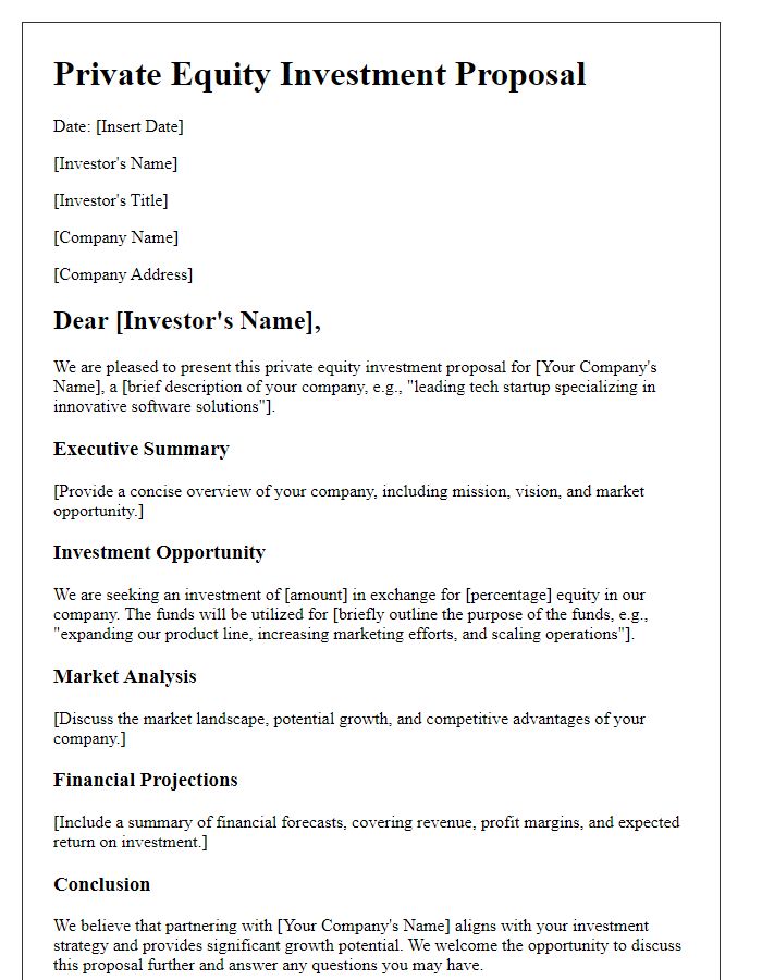 Letter template of private equity investment proposal