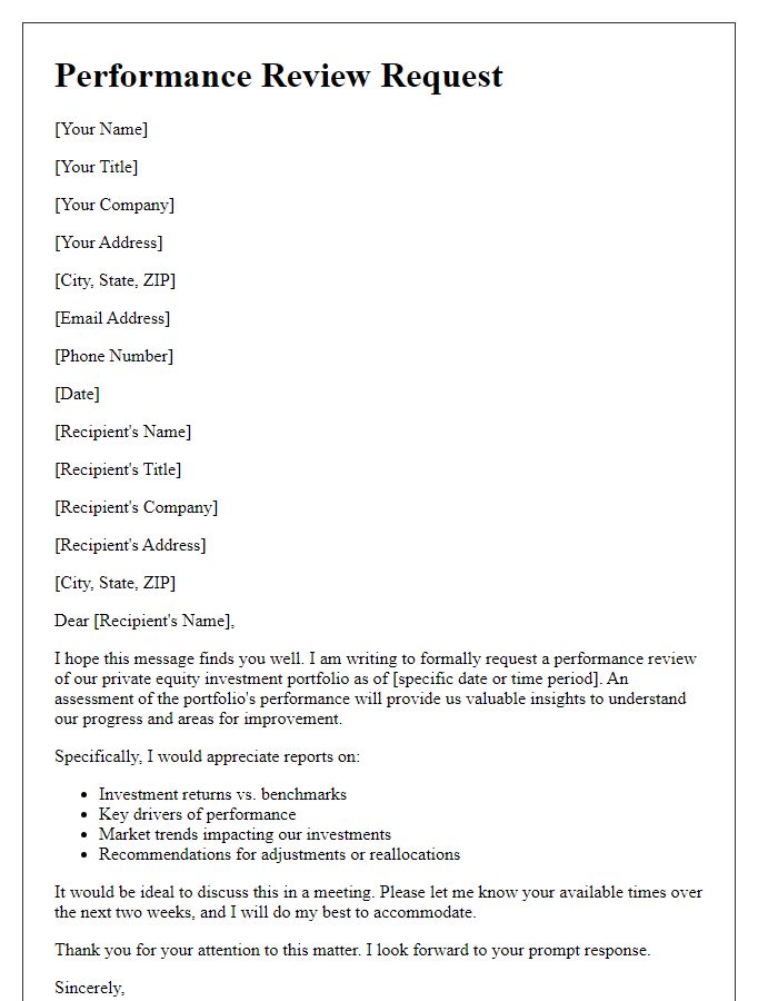 Letter template of private equity performance review request