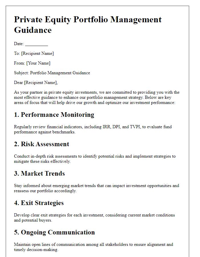 Letter template of private equity portfolio management guidance