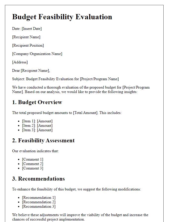 Letter template of budget feasibility evaluation