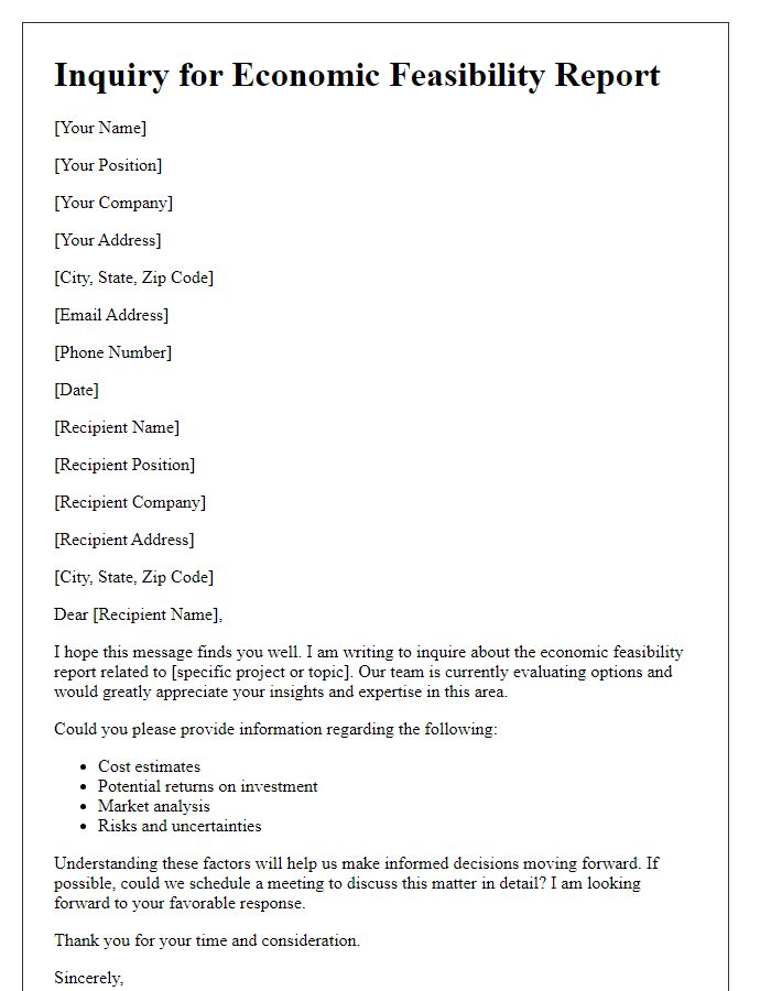 Letter template of economic feasibility report inquiry