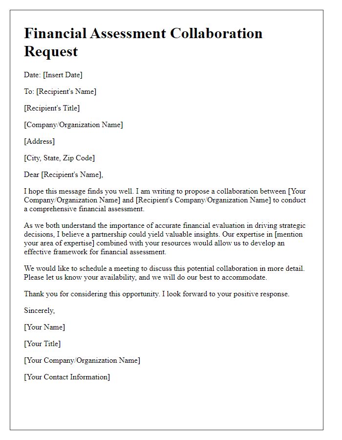 Letter template of financial assessment collaboration request