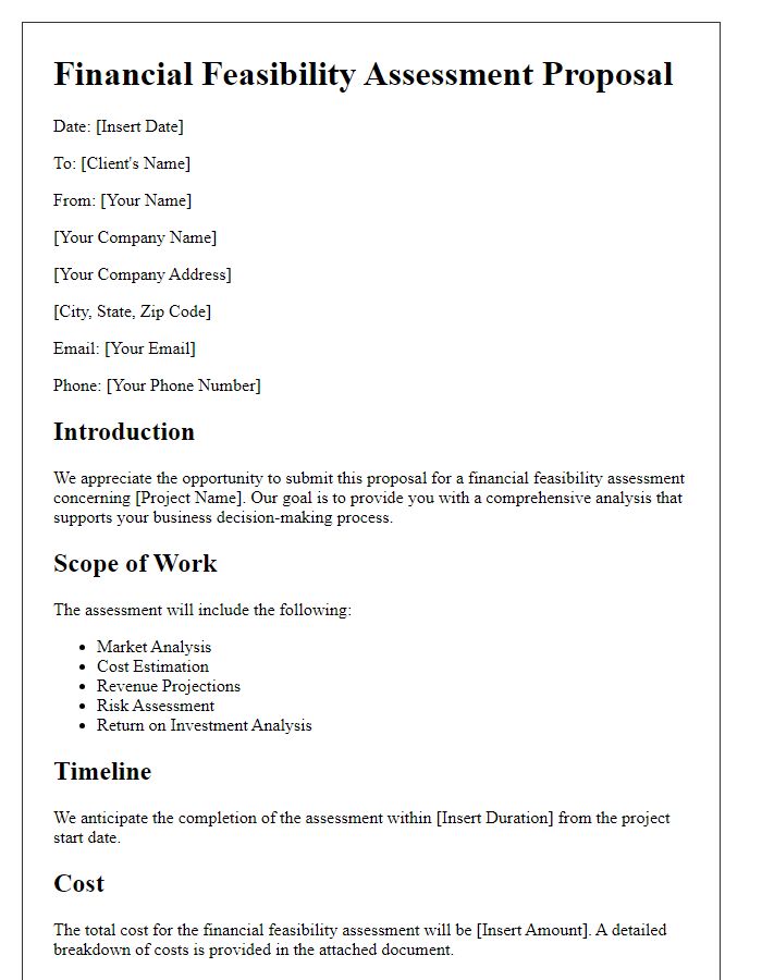 Letter template of financial feasibility assessment proposal