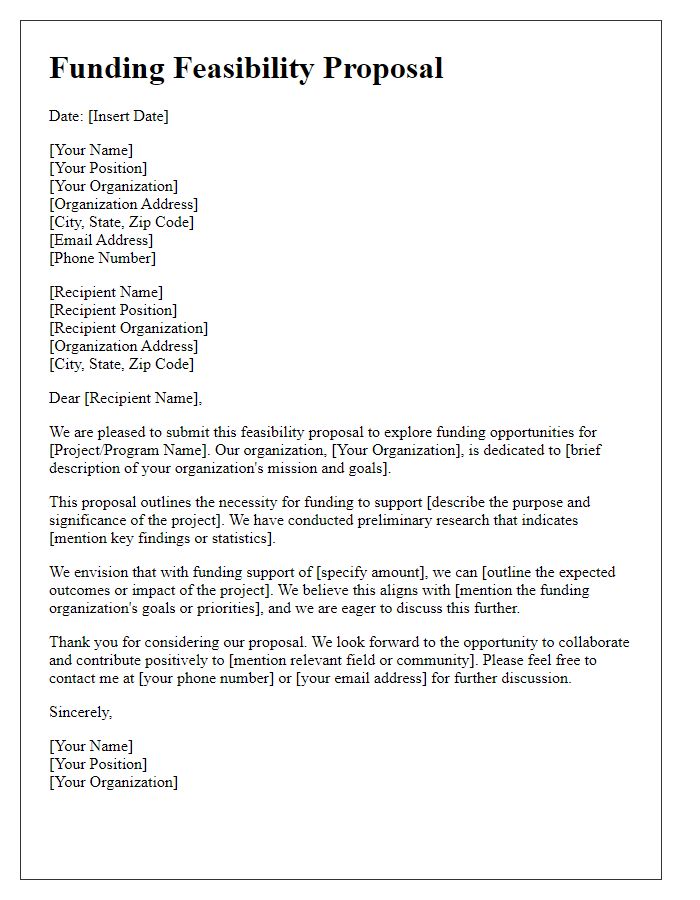 Letter template of funding feasibility proposal