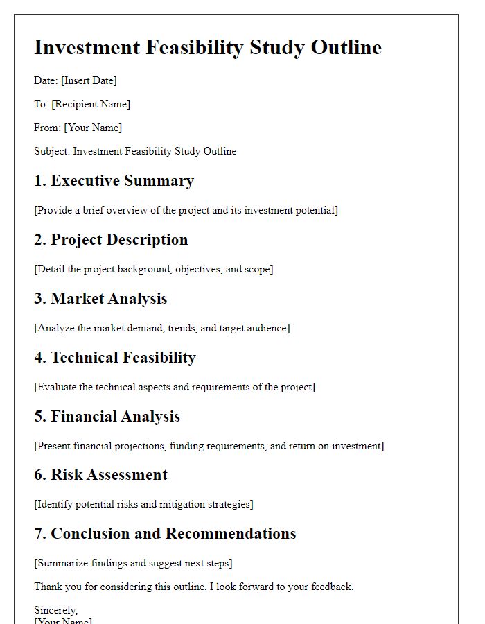 Letter template of investment feasibility study outline