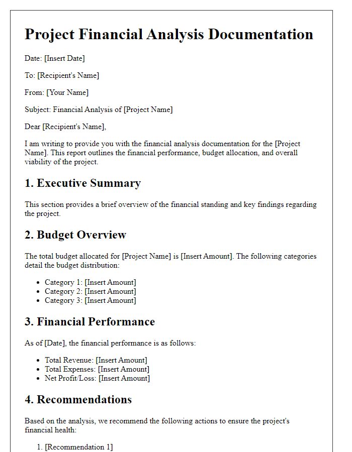 Letter template of project financial analysis documentation