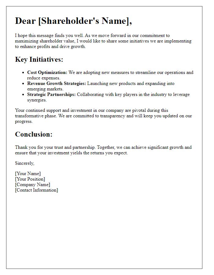 Letter template of driving shareholder profit enhancement