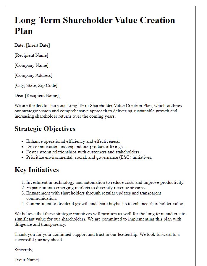 Letter template of long-term shareholder value creation plan