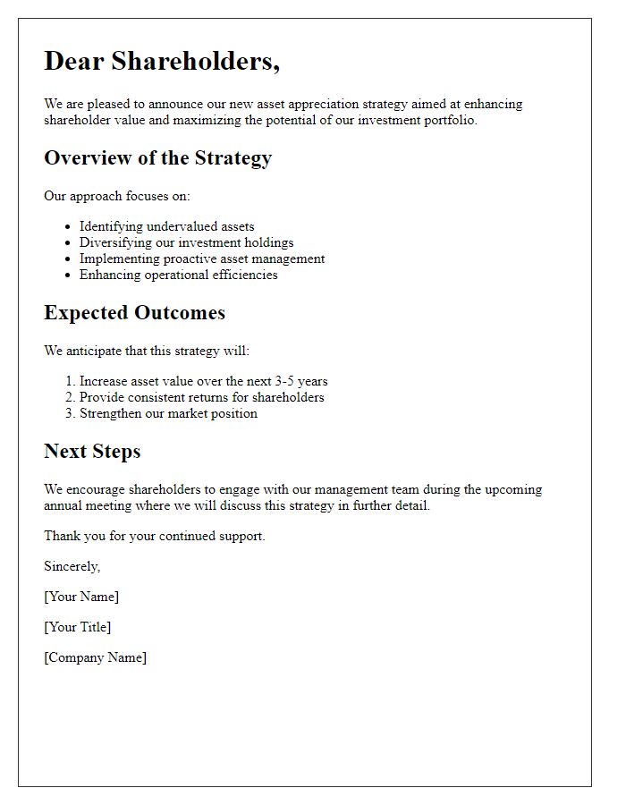 Letter template of shareholder asset appreciation strategy