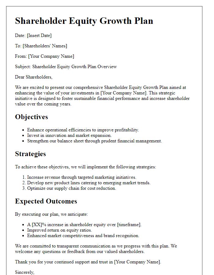 Letter template of shareholder equity growth plan