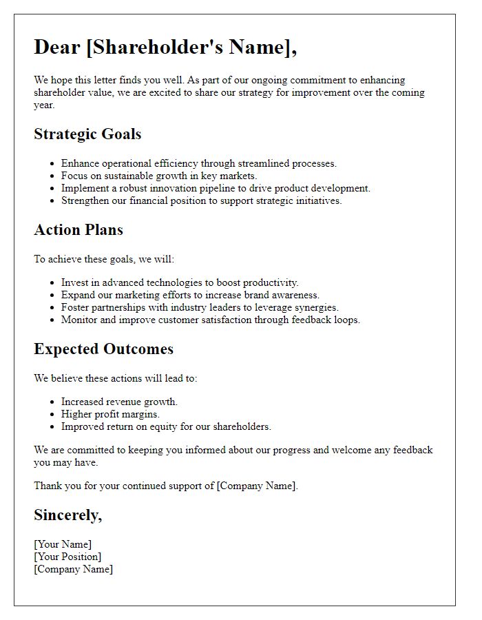 Letter template of shareholder value improvement strategy