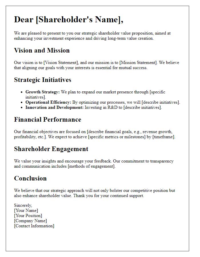 Letter template of strategic shareholder value proposition