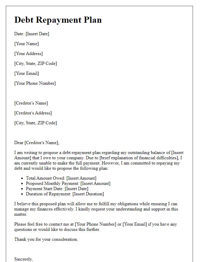 Letter template of debt repayment plan