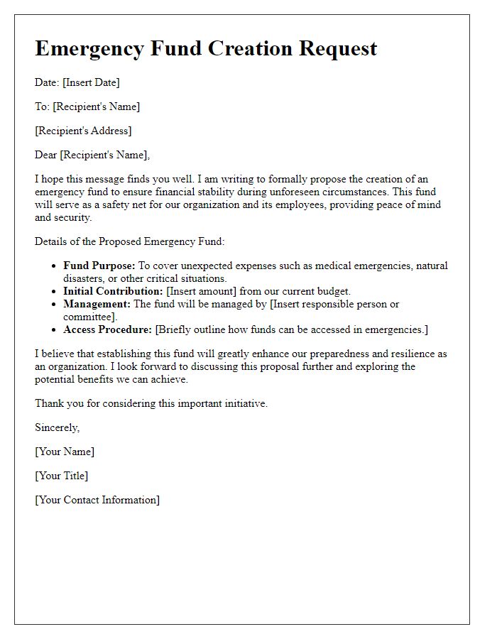 Letter template of emergency fund creation