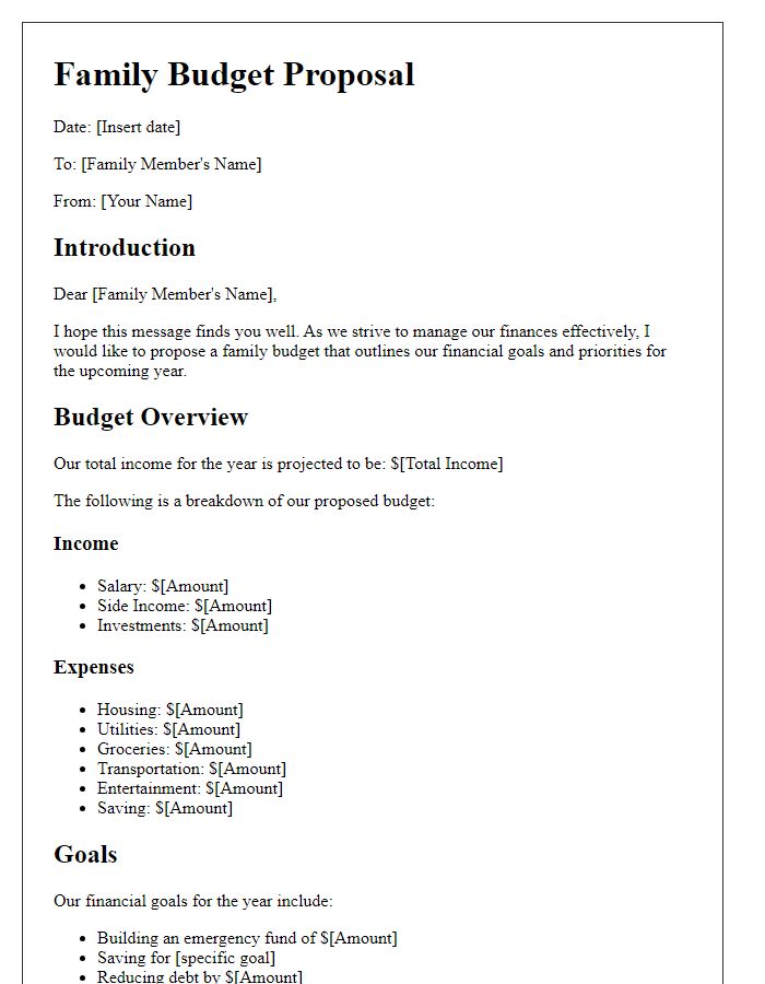 Letter template of family budget proposal