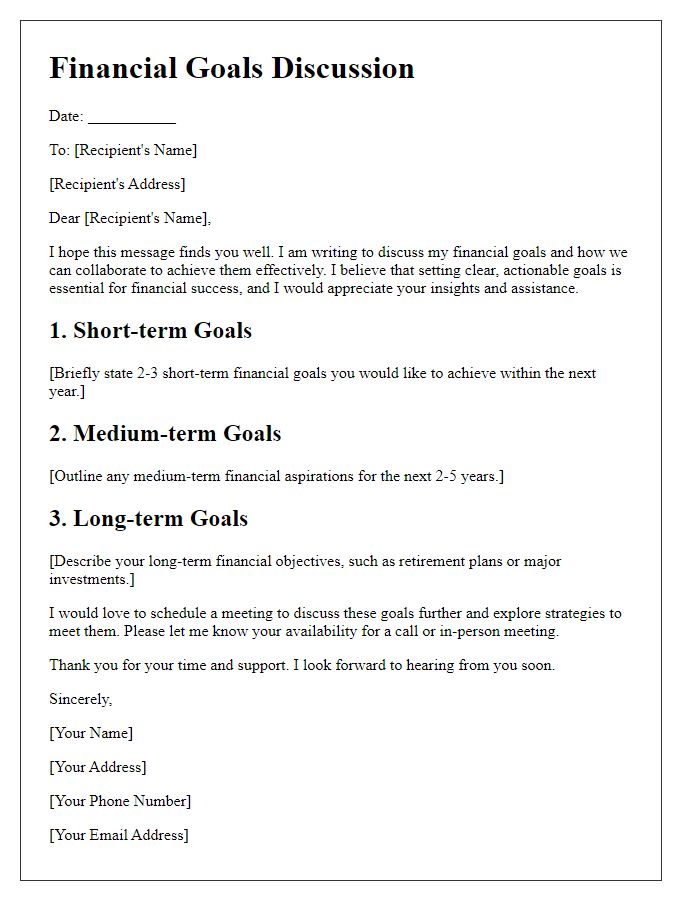 Letter template of financial goals discussion