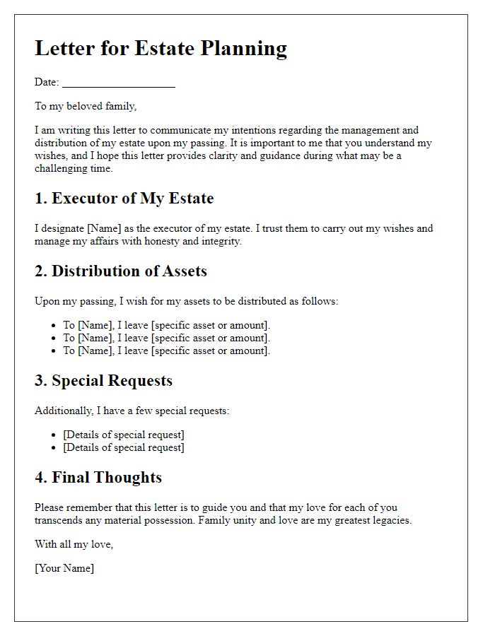 Letter template of estate planning for future generations