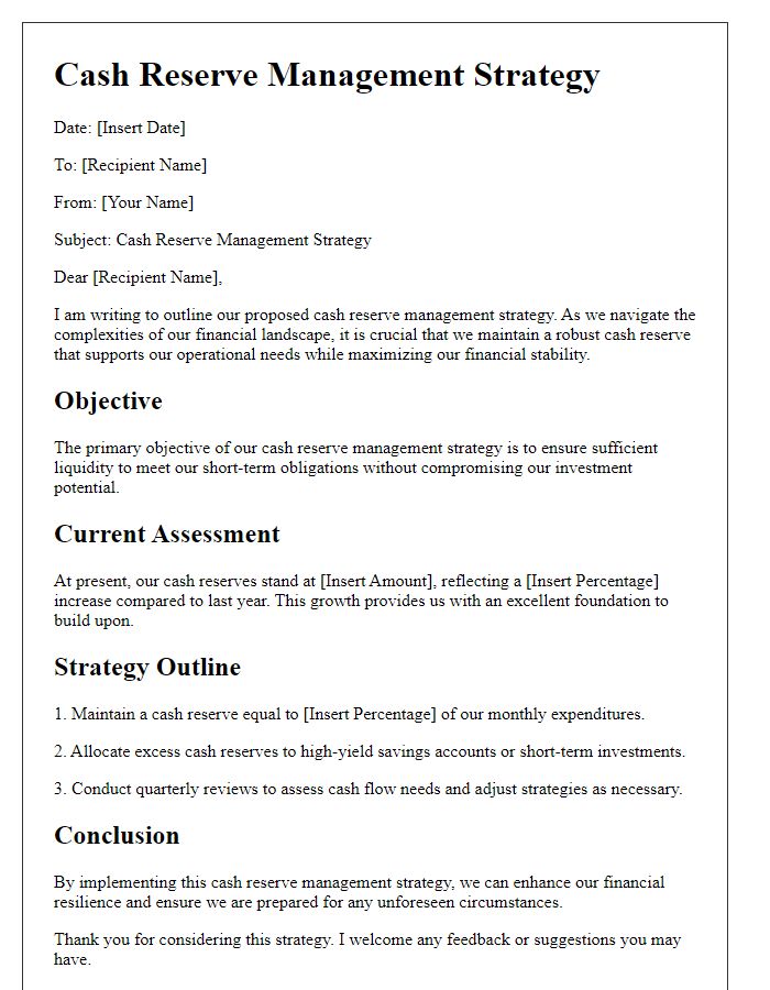 Letter template of cash reserve management strategy