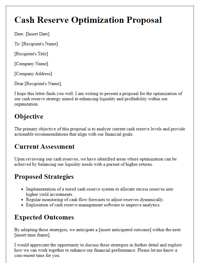 Letter template of cash reserve optimization proposal