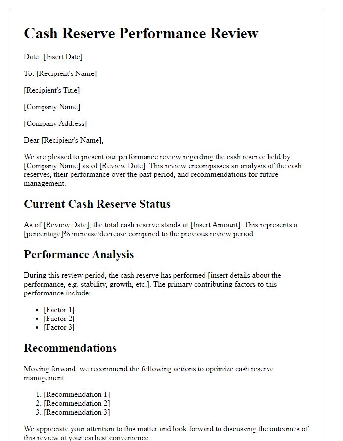 Letter template of cash reserve performance review