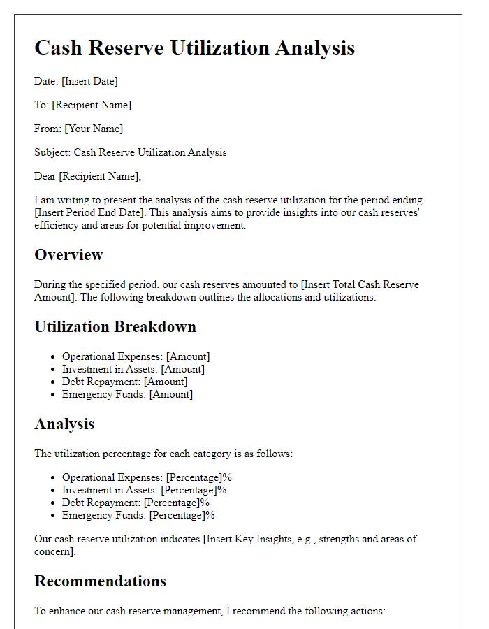 Letter template of cash reserve utilization analysis