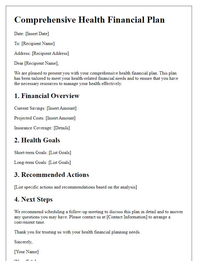 Letter template of comprehensive health financial plan