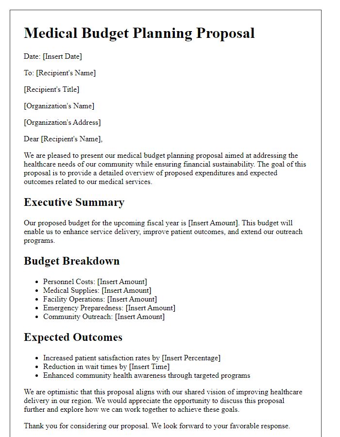 Letter template of medical budget planning proposal