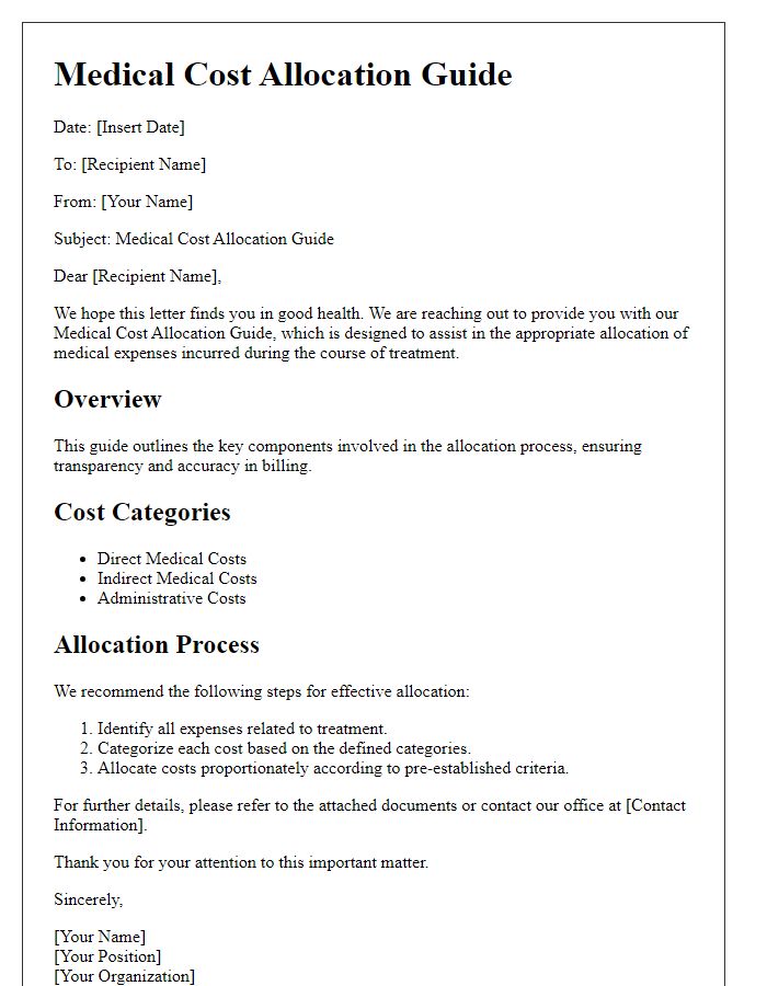 Letter template of medical cost allocation guide