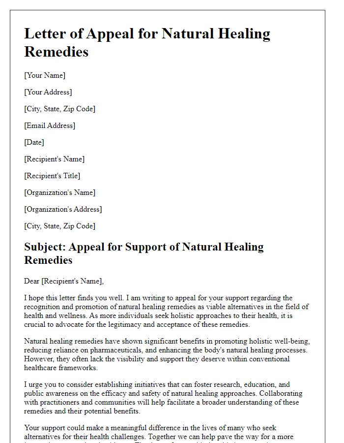 Letter template of appeal for natural healing remedies