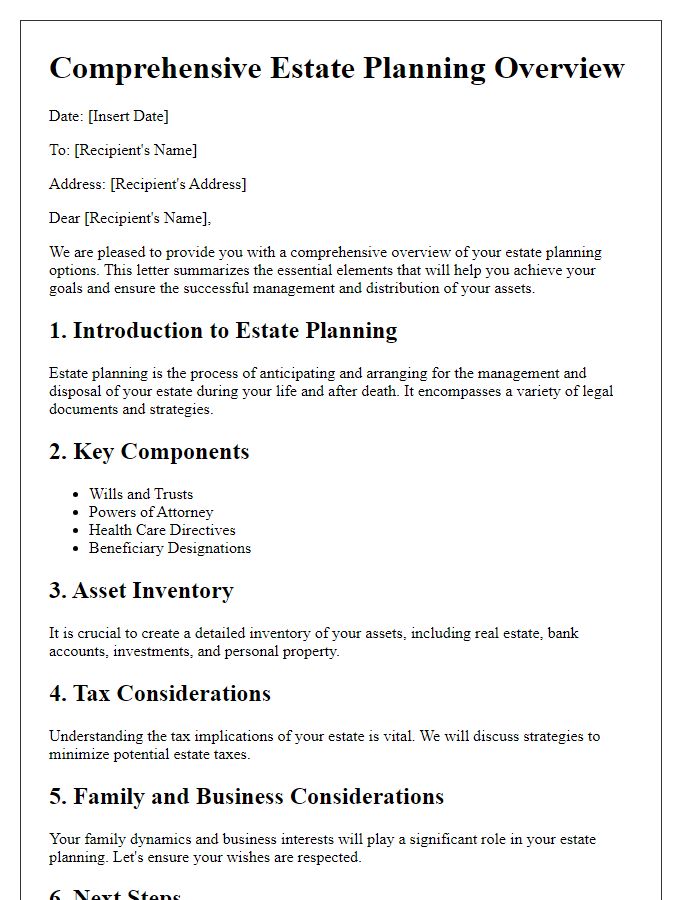 Letter template of Comprehensive Estate Planning Overview