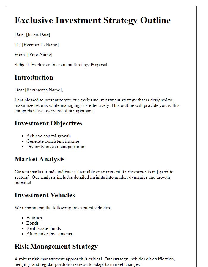 Letter template of Exclusive Investment Strategy Outline