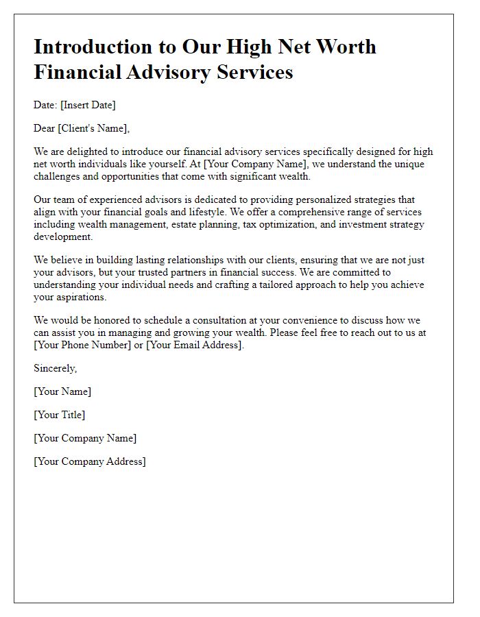 Letter template of High Net Worth Financial Advisory Introduction