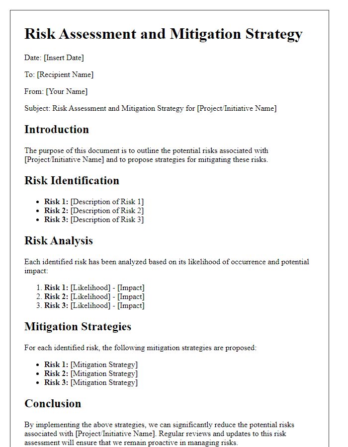 Letter template of Risk Assessment and Mitigation Strategy