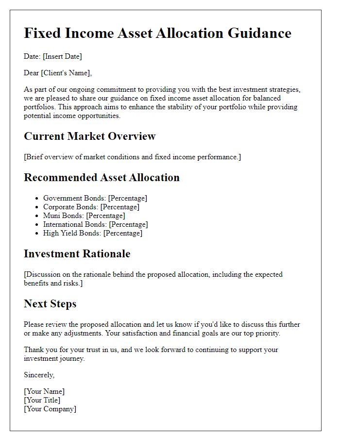 Letter template of fixed income asset allocation guidance for balanced portfolios