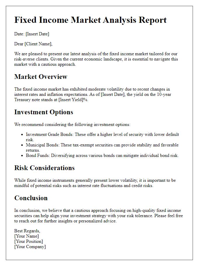 Letter template of fixed income market analysis for risk-averse clients