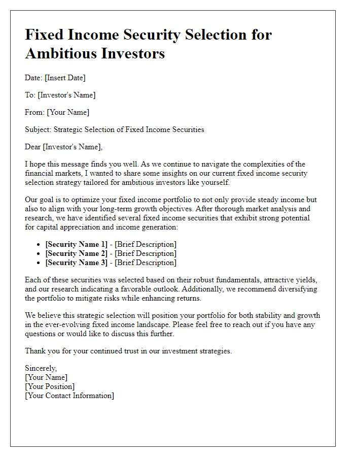 Letter template of fixed income security selection for ambitious investors