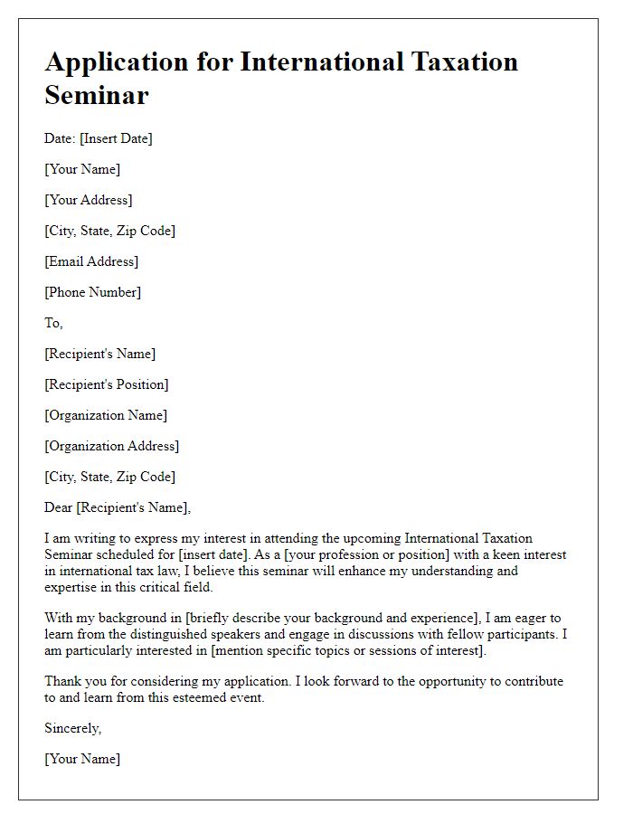 Letter template of apply for international taxation seminar