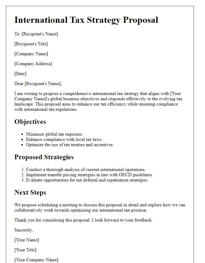 Letter template of international tax strategy proposal