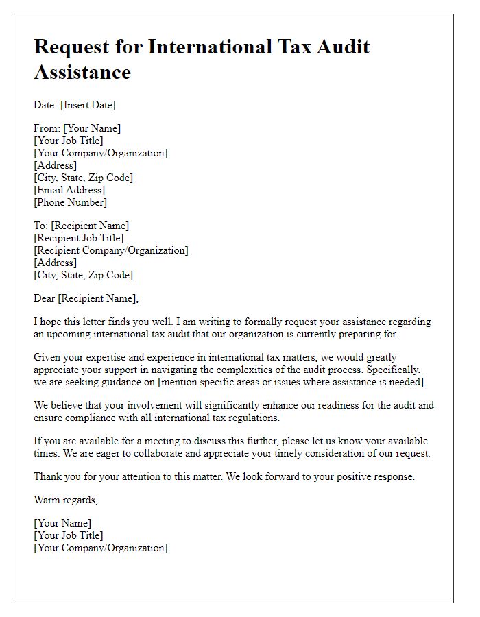 Letter template of request for international tax audit assistance