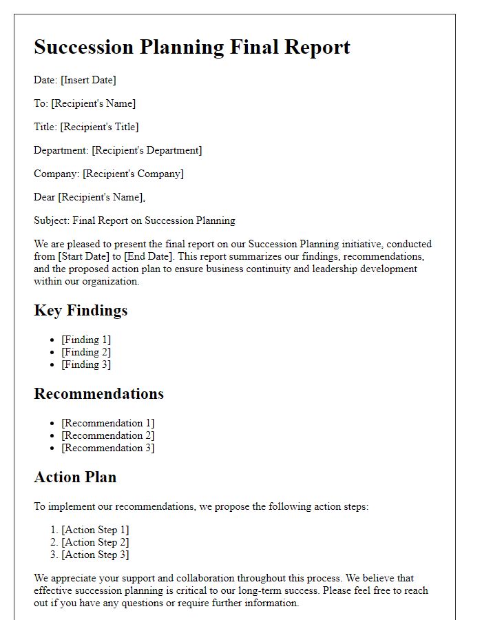 Letter template of Succession Planning Final Report