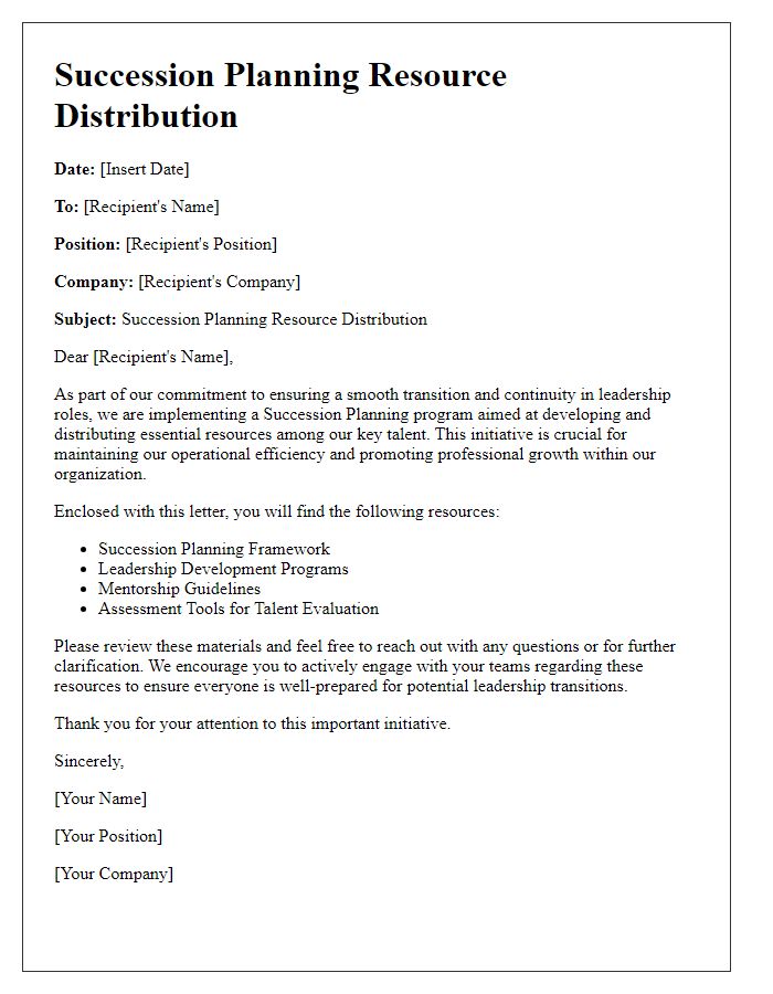 Letter template of Succession Planning Resource Distribution