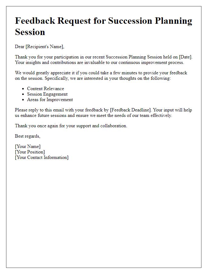 Letter template of Succession Planning Session Feedback Request