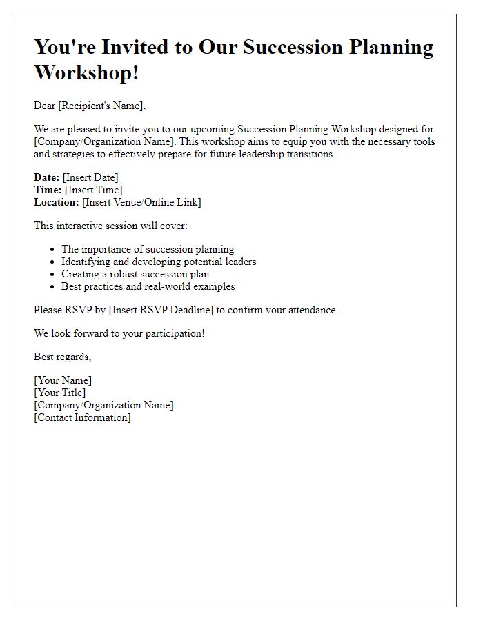 Letter template of Succession Planning Workshop Invitation