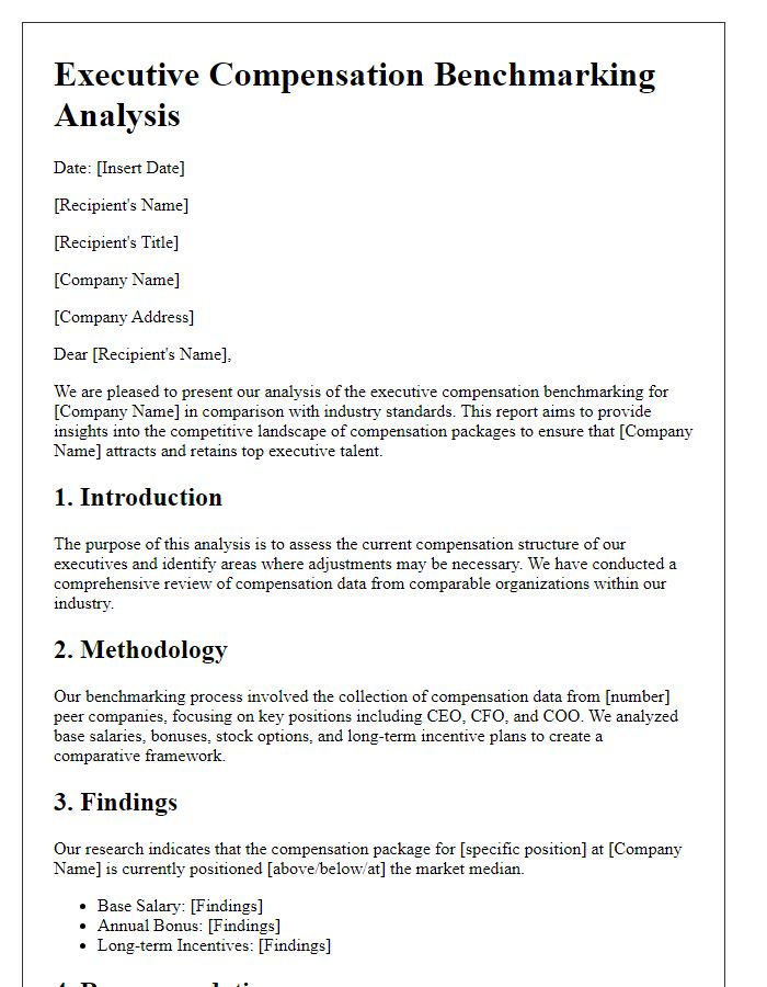 Letter template of executive compensation benchmarking analysis