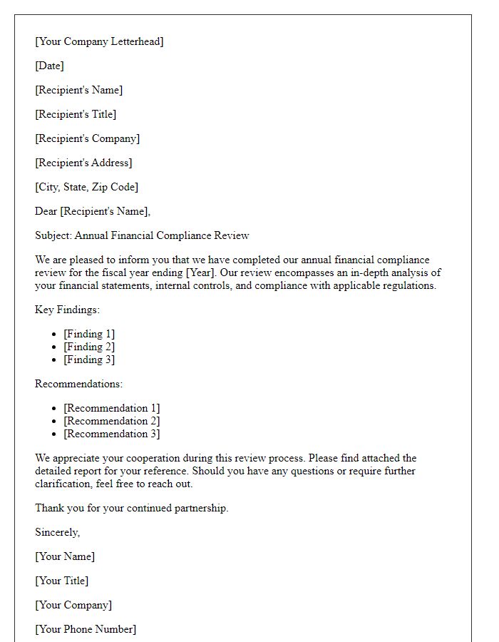 Letter template of annual financial compliance review