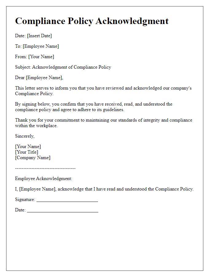 Letter template of compliance policy acknowledgment